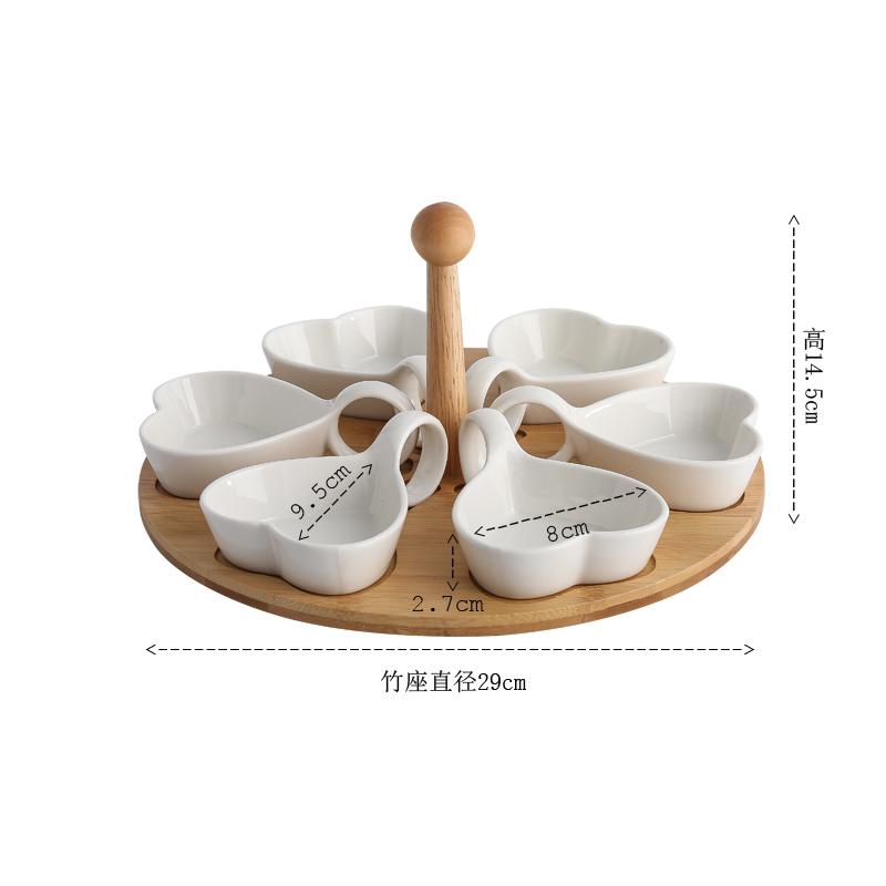 Главная Керамика Тарелка для сухофруктов Белое яблоко/в форме сердца/маленькая рыбка Пять сеток Чаша для закусок Вращающееся деревянное основание