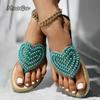 Шлепанцы женские со стразами и жемчугом в форме сердца пляжные новые туфли шлепанцы Love пляжные сандалии большие размеры плоская обувь 36-42