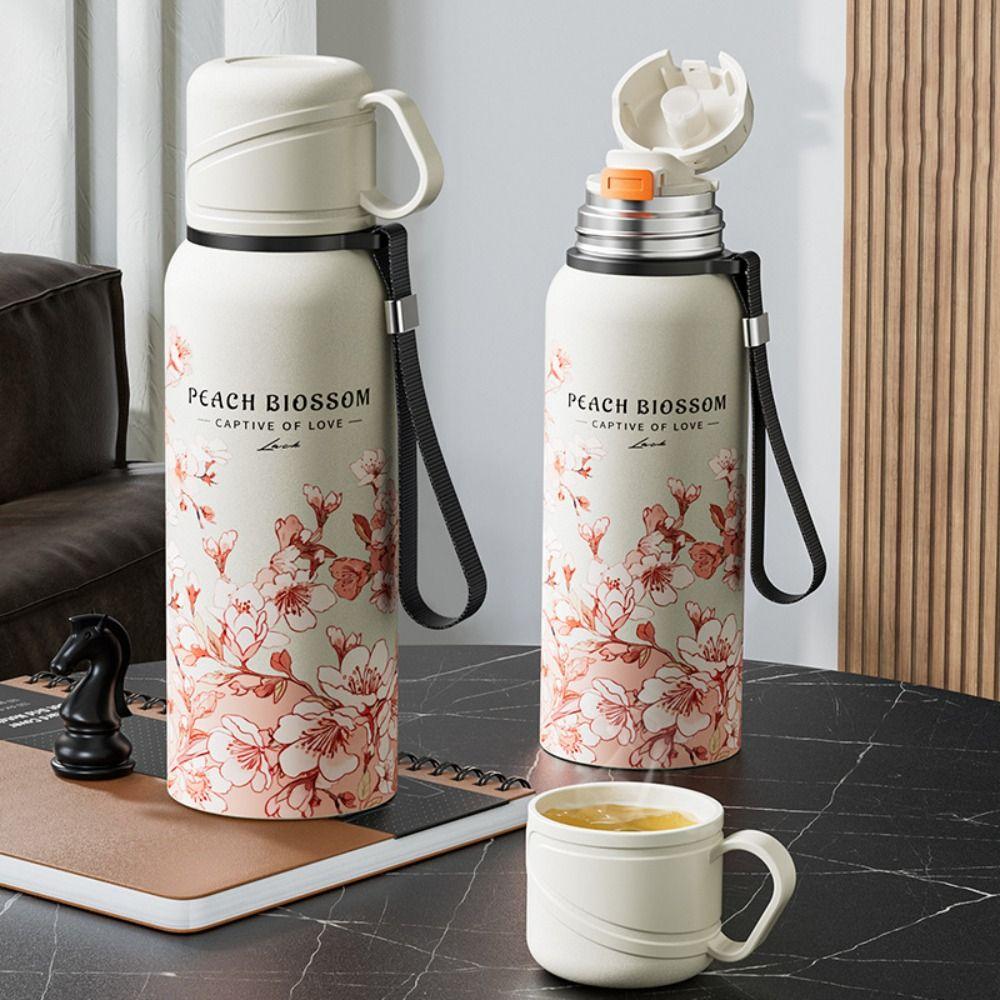 620ml Travel Mug Stainless Steel Thermal Cup Portable Flower Pattern Thermos Bottle  Travel