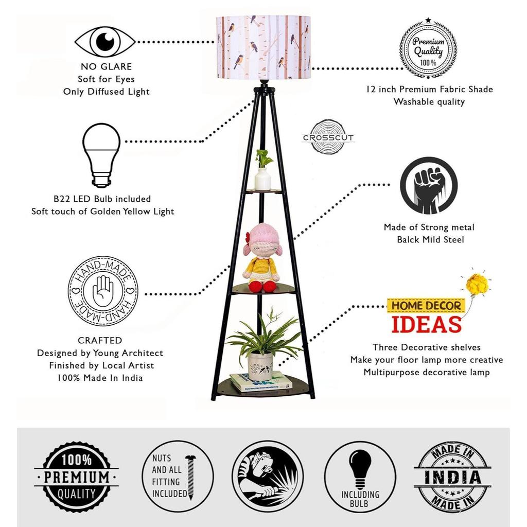 Furniture Printed Floor Lamp with 3 Shelves