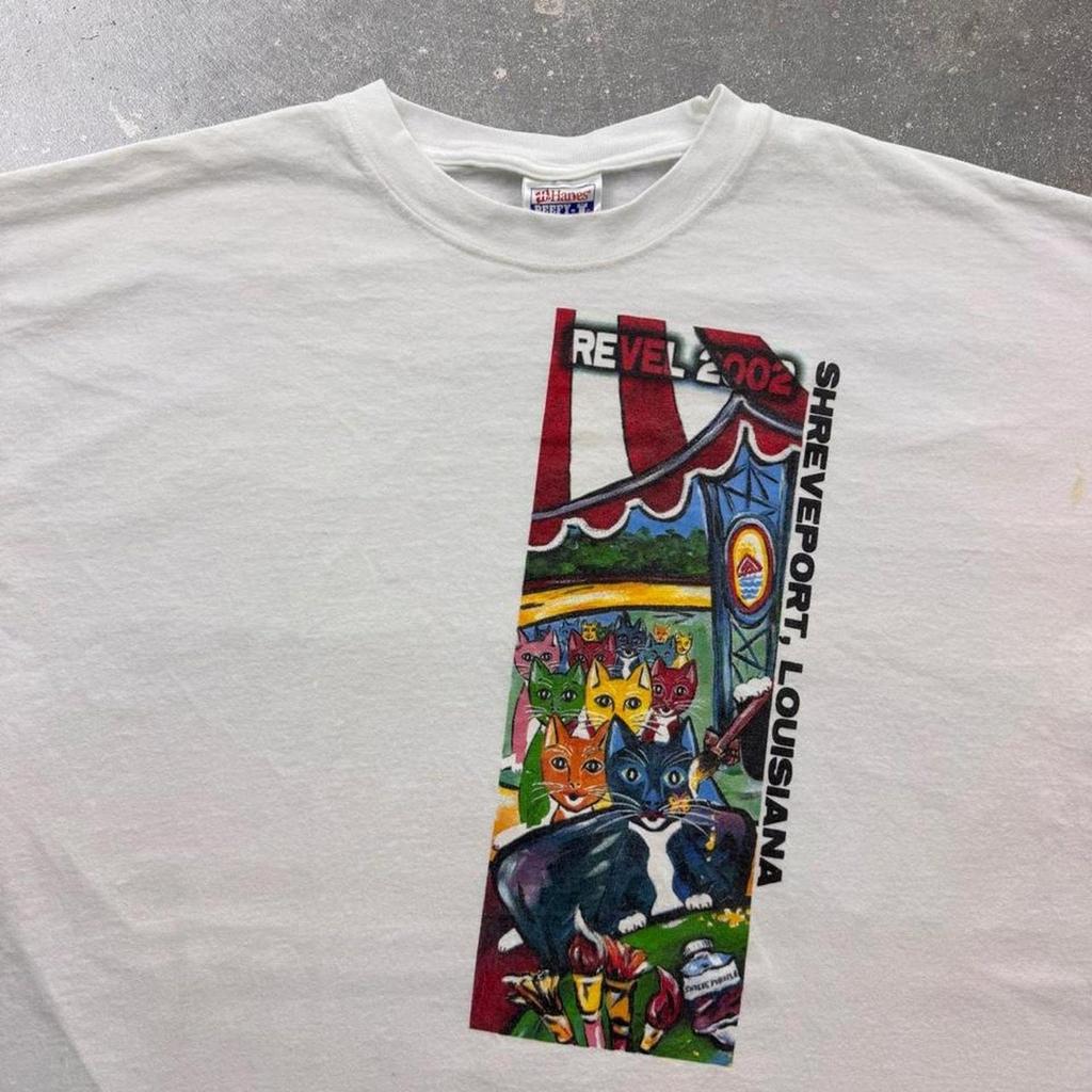 2002 Revel Shreveport Louisiana Mardi Gras Cat Graphic Tee | XL