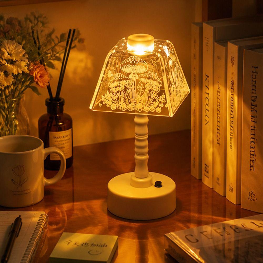 Clear Engraved Shade LED Desk Lamp Warm Yellow Light Atmosphere Lamp Decorative Lighting