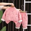 Boys and Girls Winter Clothes Thickened Cotton Clothing Velvet Tops + Trousers Two Piece Sports Set for Baby