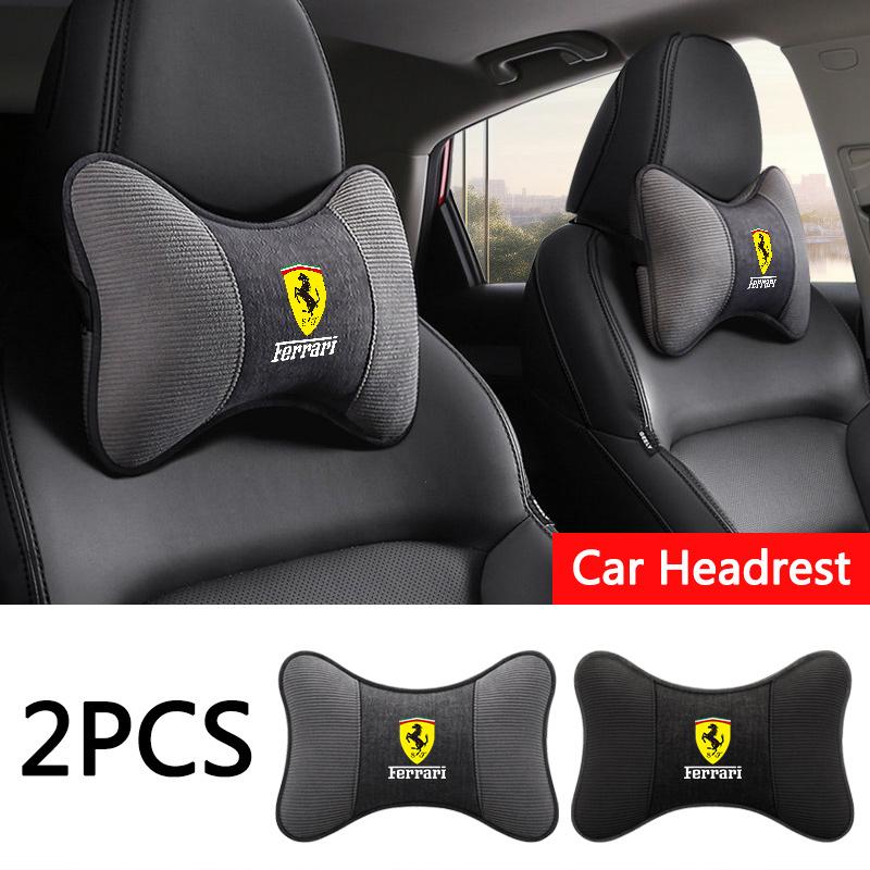 2Pcs Car Logo Seat Headrest Auto Neck Pillow for Ferrari F430 Stradale Roma 488 Portofino F8 Roma Spider SF90 LaFerrari Daytona ZX7