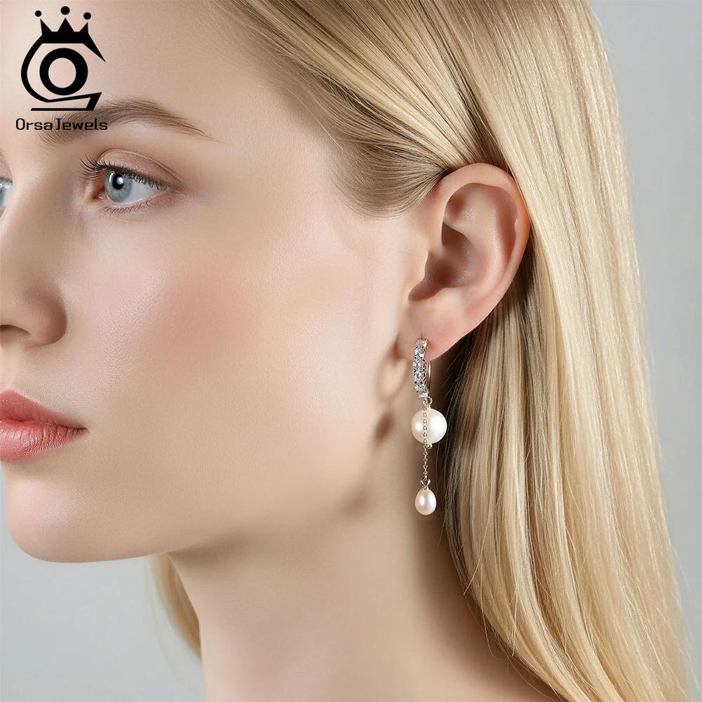 ORSA JEWELS Серьги-подвески из 14-каратного золота и стерлингового серебра 925 пробы с отобранными вручную натуральными барочными жемчужинами для женщин GPE126