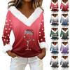 Women's T Shirt Tee Print Shirt Long Sleeve Party Fleece Collar V Neck  Top