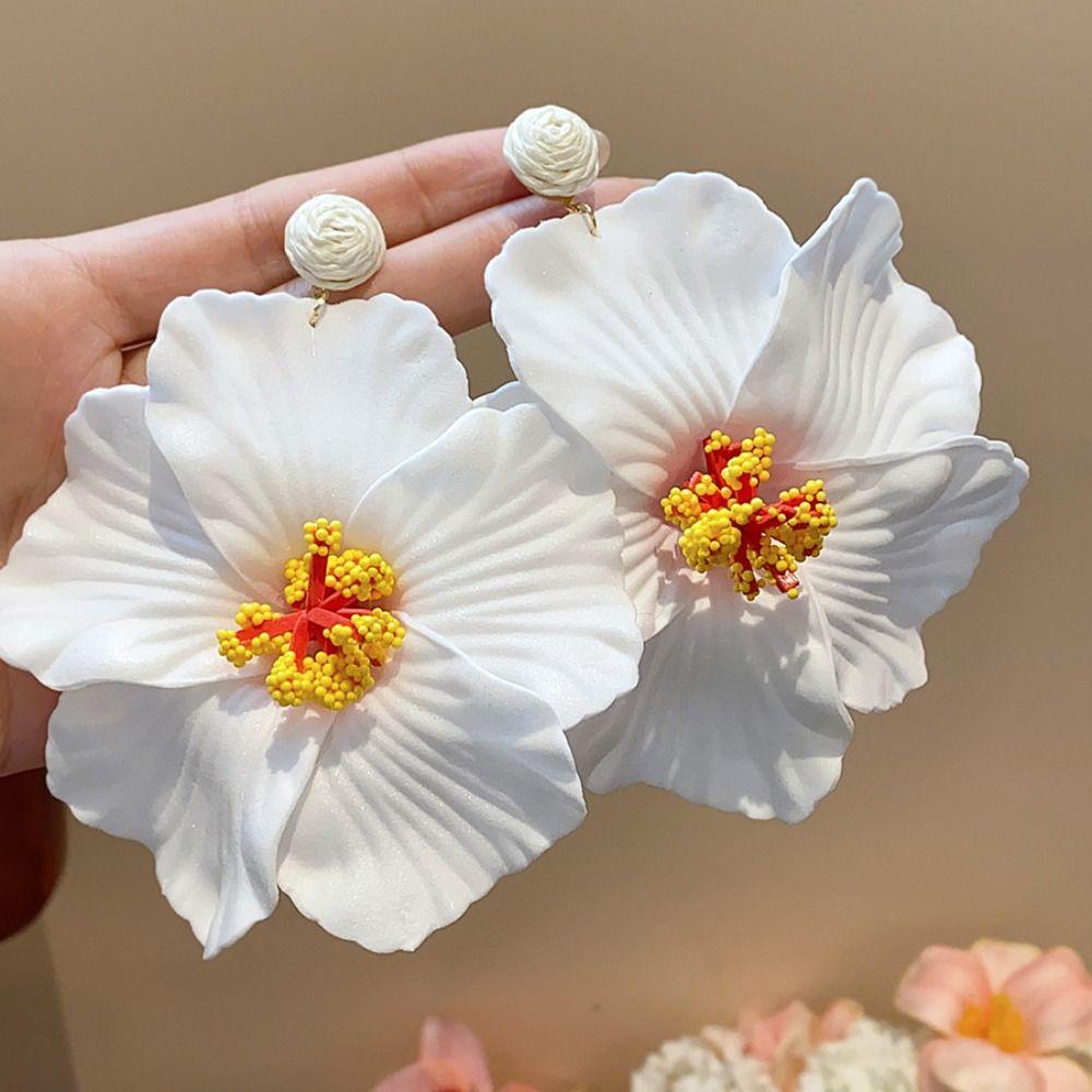 Silver Needle Simulated Flower Drop Earrings Zinc Zinc Alloy Lafite Grass Earrings Flower Earrings  Women
