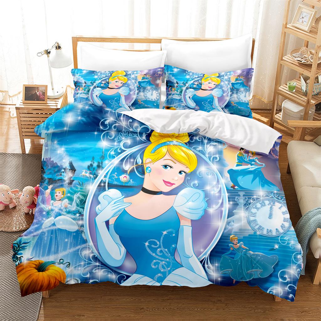 Princess Cinderella Cartoon Quilt Cover Duvet Breathable 3D Cute Printed Bedroom Comforter Warmth Polyester Bedding