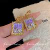 Light Luxury Baroque Purple Oil Painting Monet Garden Style Earrings For Women