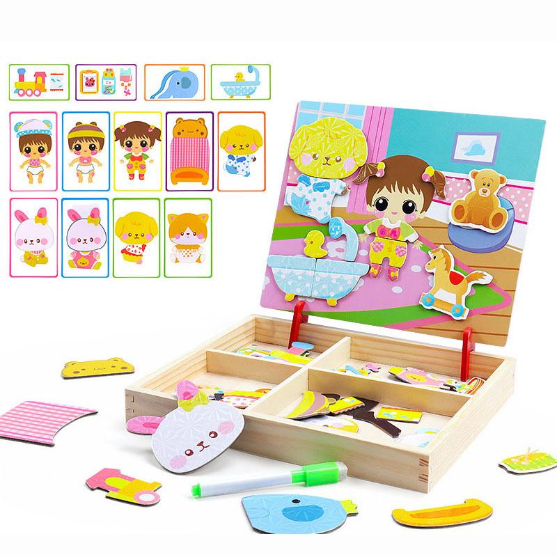 Magnetic 3D Puzzles for Kids Montessori Games Educational Toys for Children Blackboard Whiteboard Drawing Wooden Jigsaw Puzzle