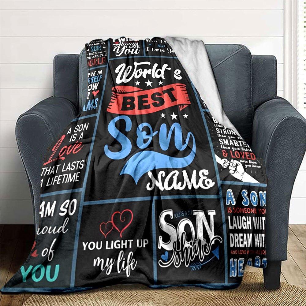 World'S Best Son Celebrations Multi Purpose Personalized Blanket Customize Text Soft Cozy Versatile For Sofa Couch Office Bed Picnics Four Seasons