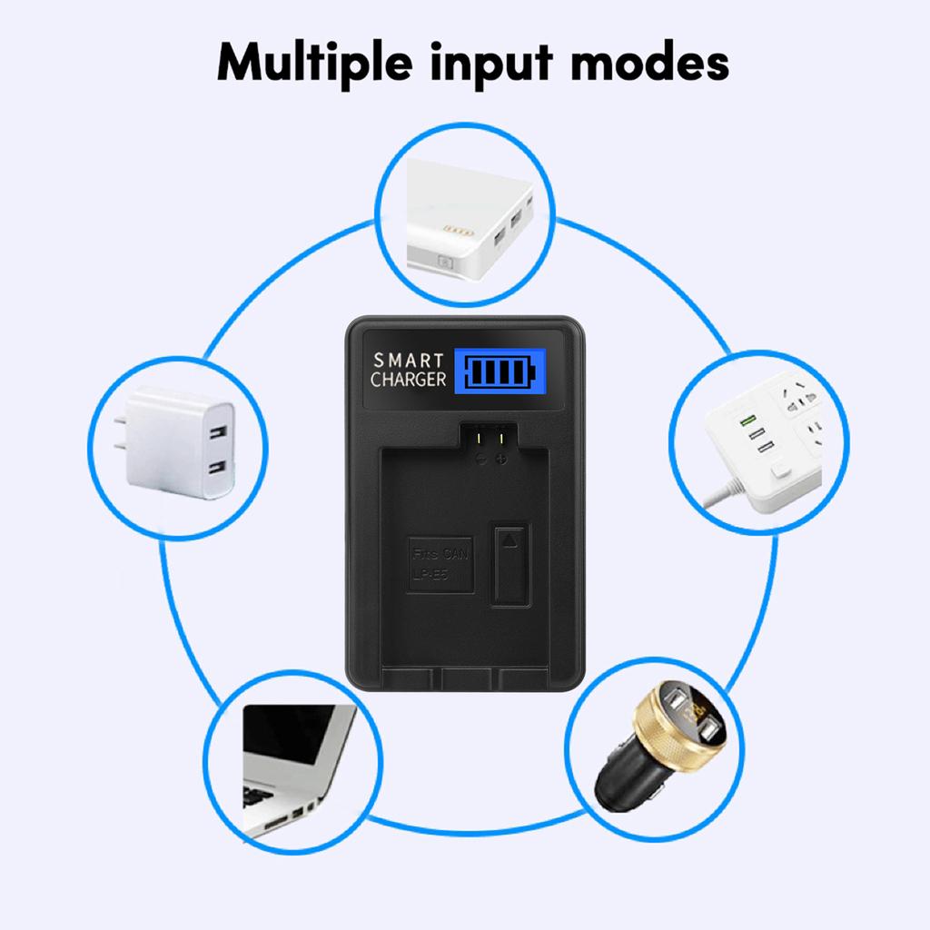 LP-E5 LPE5 LP E5 LCD USB Battery Charger for Canon EOS Rebel XS, Rebel T1i, Rebel XSi, 1000D, 500D, 450D Digital Camera