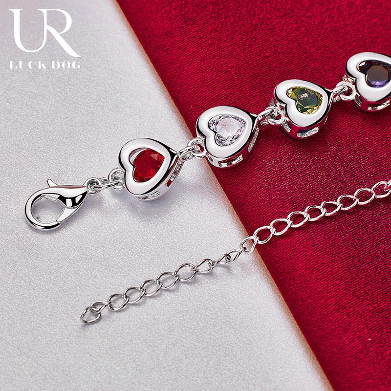 925 Sterling Silver Heart-shaped Inlaid Multi-color AAA Zircon Bracelet Fashionable Wedding Jewelry