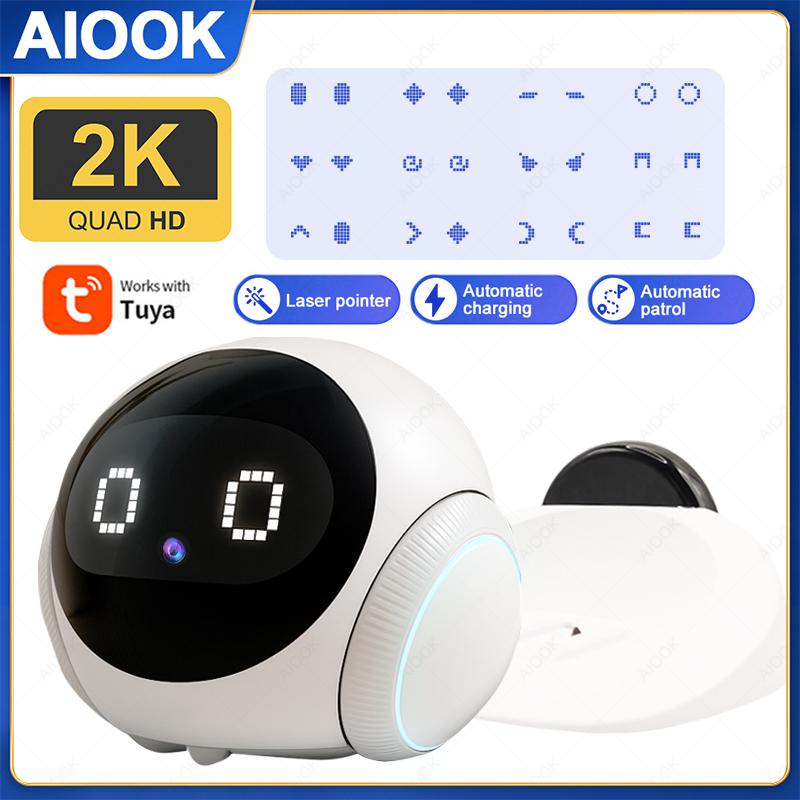 AIOOK Pet Mobile Robot Camera HD 2K 5G Wifi Camera Auto Charging Robot Indoor Camera Pet Tracking TUYA CCTV Two-way Intercom