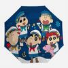 Crayon Shin-chan and Friends Sailor Costume Print Folding Umbrella, Anime Themed Windproof Travel Umbrella for Rain and Sun