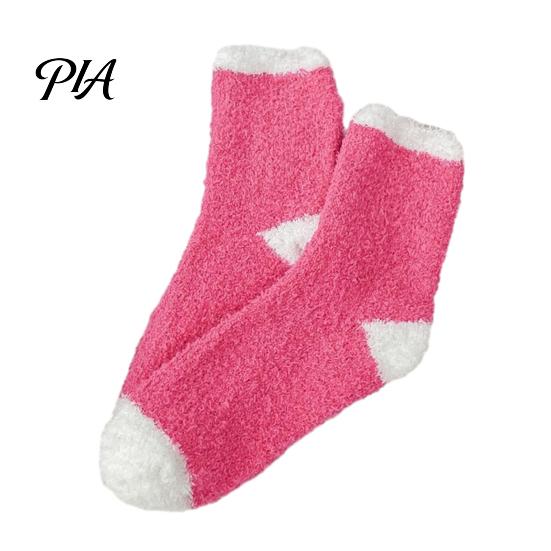 Plush Home Slippers 1 Pair Women Fuzzy Socks for Valentine's Day, Warm Fluffy Coral Fleece Soft Slipper Socks, Fall Winter Thick Sleeping Gift Holiday