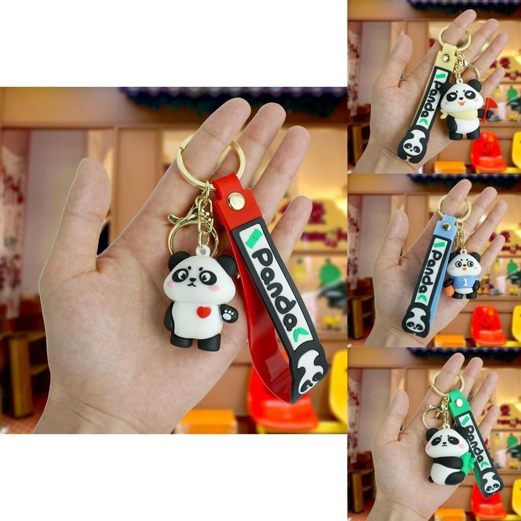 Whimsical Panda Cartoon Keychain Creative Rubber Charm For Backpack Or Keys Car