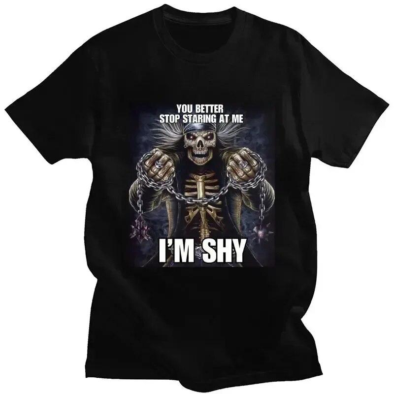 Футболки «Я боюсь разговаривать с женщинами» Hard Skeleton Meme Унисекс Женская футболка с принтом Хлопковая футболка Негабаритная футболка с коротким рукавом