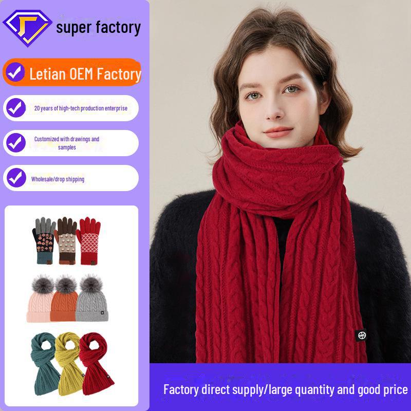 Women's Red Knitted Shawl: Customized High-End Winter Scarf for a Warm, Stylish Look