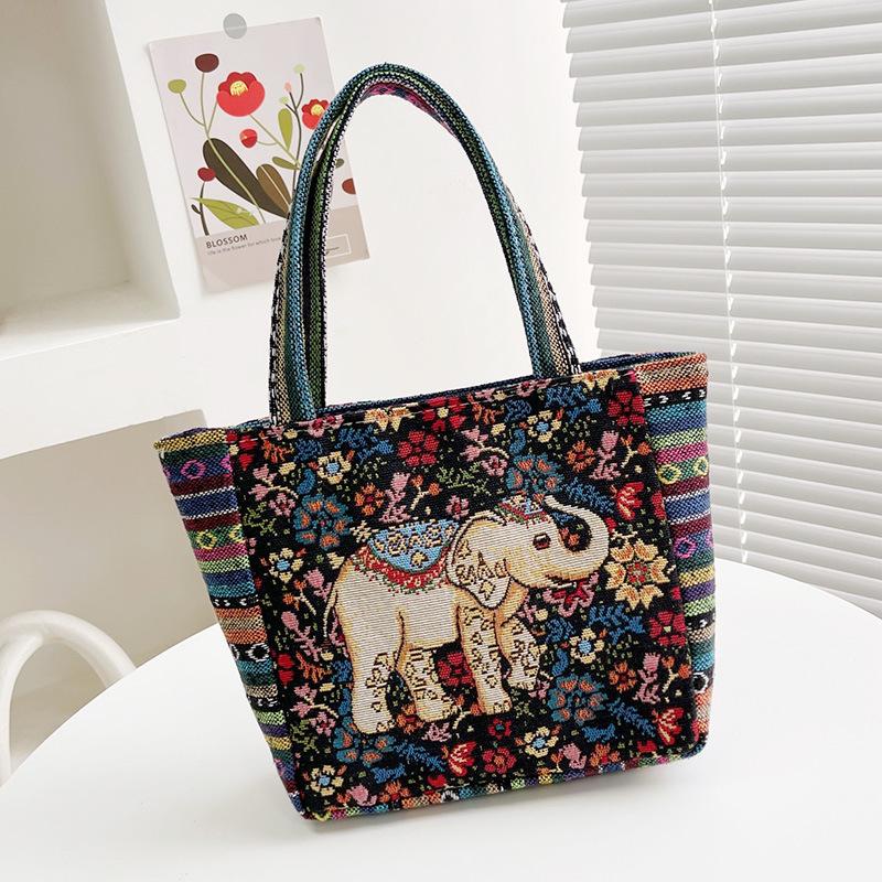 Cartoon Embroidered Canvas Handbag Women's Bag Casual Handbag Office Worker Small Satchel