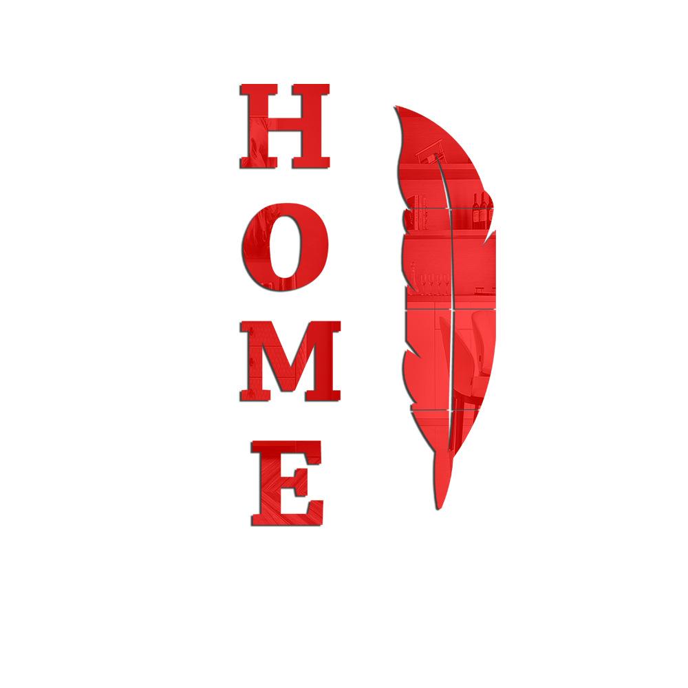 HOME Feather Mirror Wall Sticker Acrylic English Letter Self-adhesive Living Room Bedroom Creative Wall Sticker Wallpaper