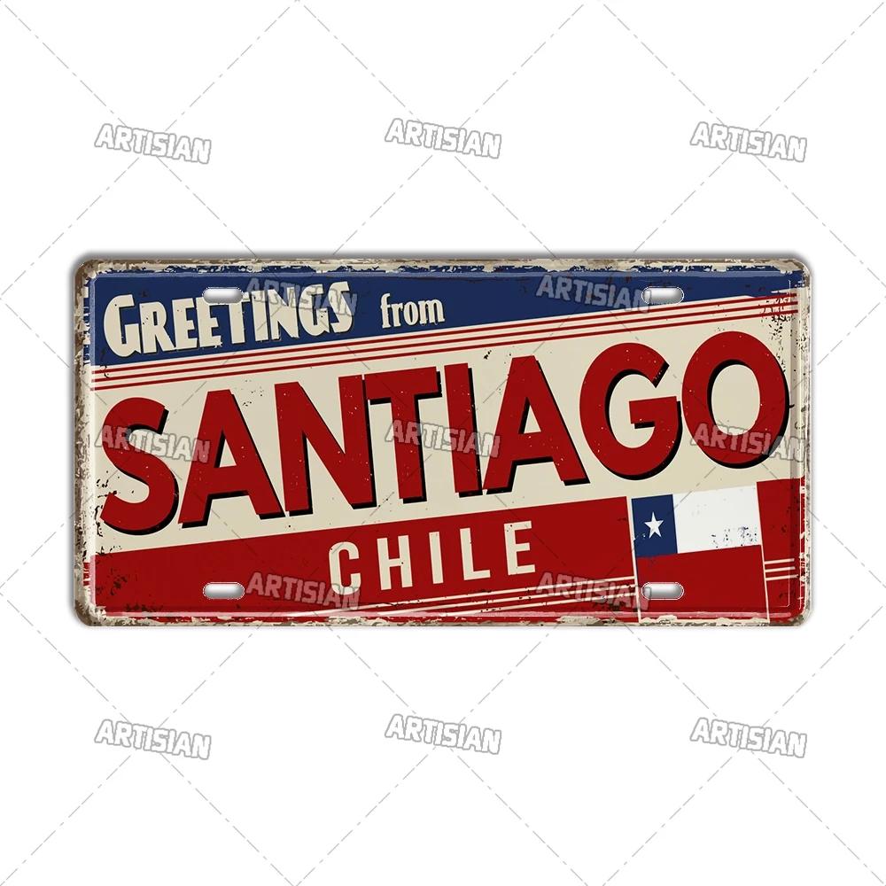 Mfoever Artisian Argentina Ecuador Chile Colombia License Plate Landmark Metal Sign City State Decorative Car Plate Wall Decor Garage