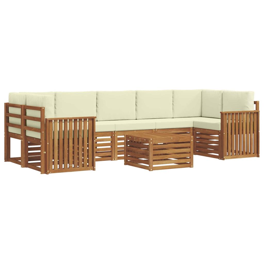 Outdoor Sofa Set 8 pcs Natural & Cream Solid Acacia Wood