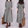 Autumn Korean Loose Patchwork Plaid Long Sleeved Dress Women Lace Up Waist Cinching Mid Length