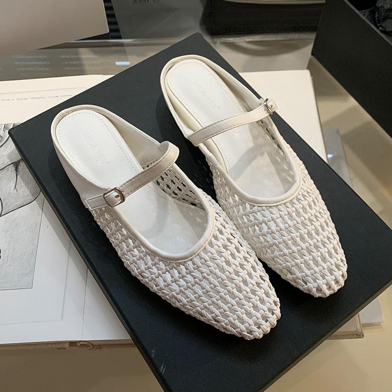Fashion Fashion Weave Ladies Flats Mary Janes Shoes Summer Spring Casual Female Buckle Footwear Women Flats Slides Shoes Mules