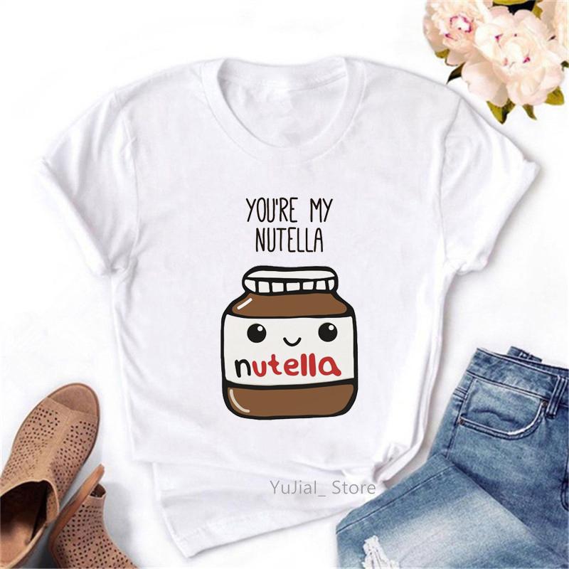 I Love Nutella Letter Print Tshirts Women Clothes 2026 Funny T Shirt Femme Short Sleeve White T-Shirt Summer Tops Tee Shirt