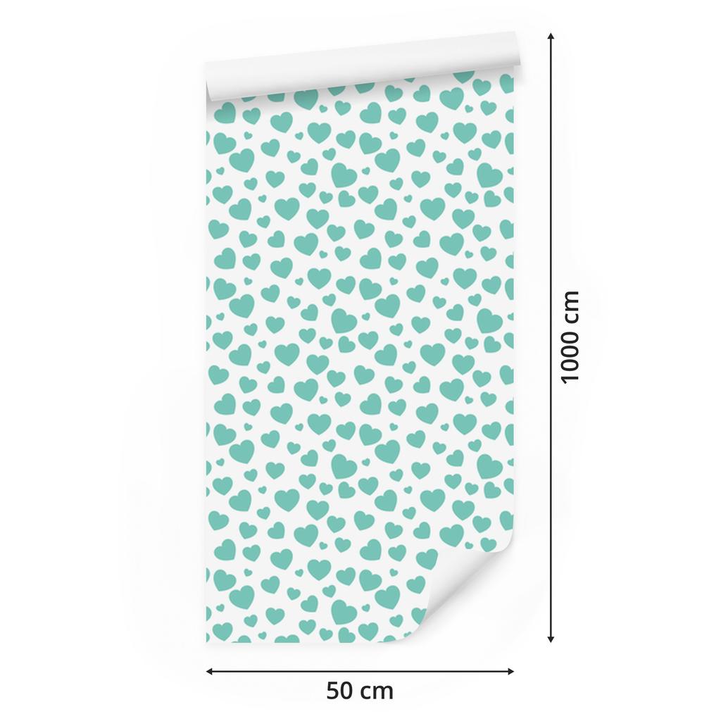Heart Wallpaper White, Mint and Sea Blue 50x1000