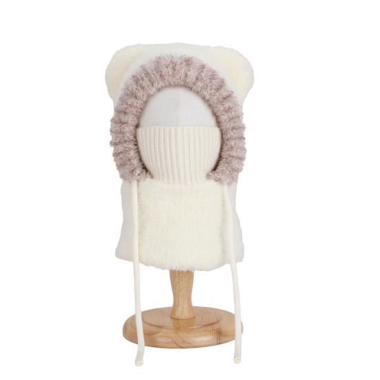 Детская шапка плюшевая с ушками медведя, теплая, ветрозащитная, зимняя, с защитой лица и функцией шейного платка, вертикальный головной убор