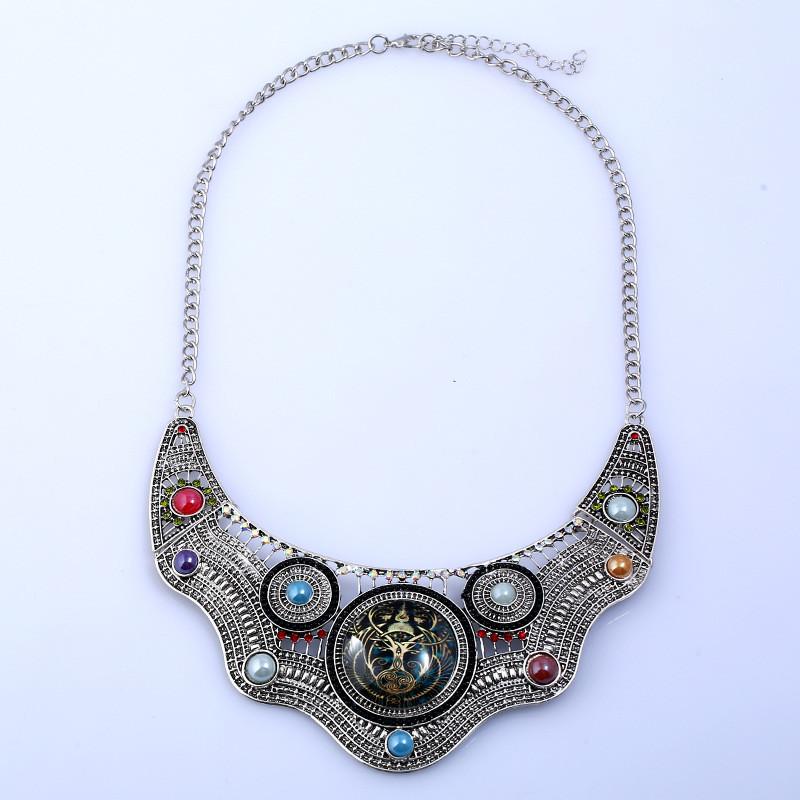 Vintage Geometric Alloy Necklace With Rhinestones For Women And Men