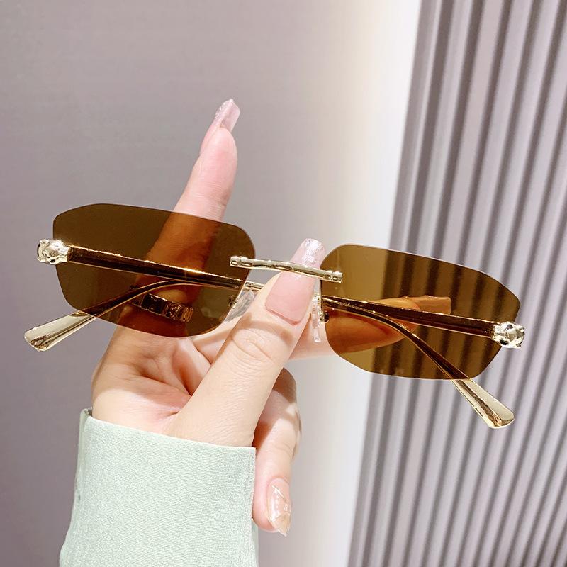 Rimless Square Fashion Sunglasses Woman Vintage Rimless Rectangle Sunglasses Women New Luxury Brand Design Black Shades