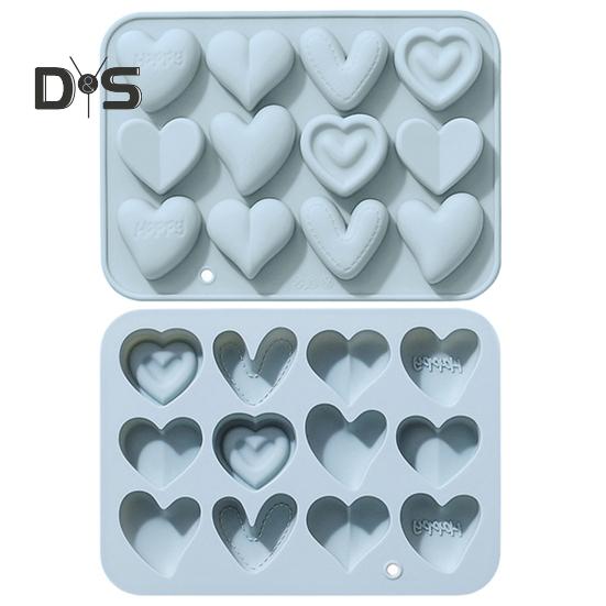Silicone Moulds 12 Link 6 Different Heart Shape Non-Stick Heat-resistant Food-grade Soft Silicone Molds for Chocolates