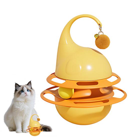 Интерактивная игрушка-неваляшка для кошек, забавная головоломка, кормушка для кошек с пушистым шариком и колокольчиком, для самостоятельной игры, развивающая игрушка для котят, для домашних кошек