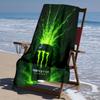 Пляжное полотенце с рисунком логотипа Monster Energy - мягкое, впитывающее, быстросохнущее, можно стирать в машине - идеально для плавания, кемпинга, купания