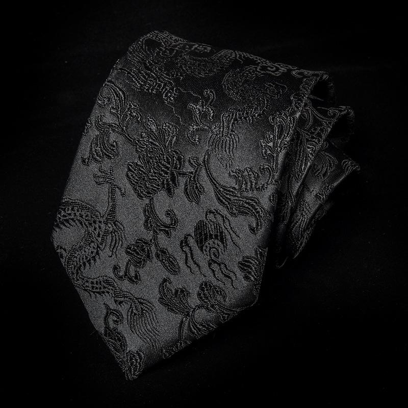 Tie Men'S Dress Chinese Wind Dragon Pattern 9Cm Retro Red Black Blue Ethnic Wind Chinese Dragon Calligraphy Pattern