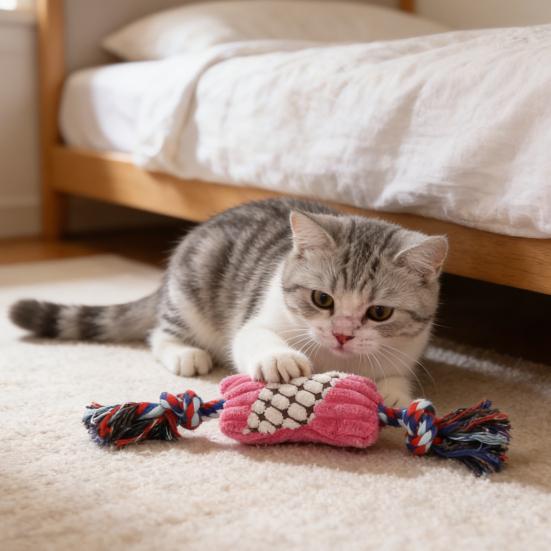 Plush Candy Dog Toy Interactive Chew Toy Rope Squeaky Stuffed Knot Puppy Tug of War Toy