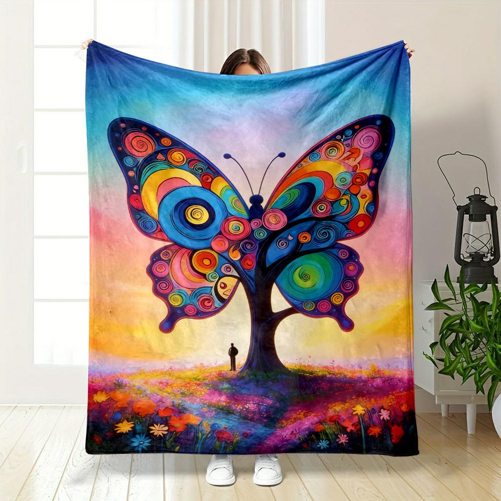 Colorful Butterfly Tree Design Blanket Flannel blanket for bedroom, living room, sofa, and nap sofas