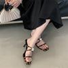 2025 summer new rhinestone thin belt sandals summer new square head sexy open toe wear high heeled sandals