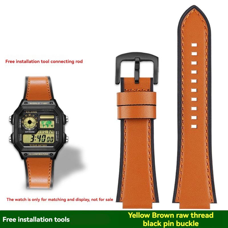 AE-1200 Retro Genuine Leather Watchband For Casio AE1200 AE-1300 W-218/A168 W-216H Vintage Strap 18mm convex mouth Men's Bracele