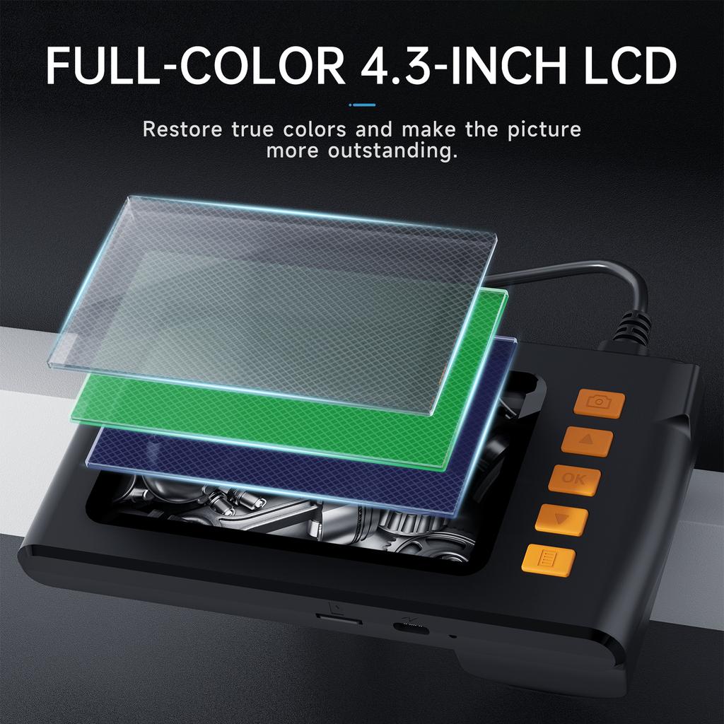 Двойная линза бороскоп эндоскоп камера с подсветкой 1080P канализационная камера с 4,3-дюймовым ЖК-экраном