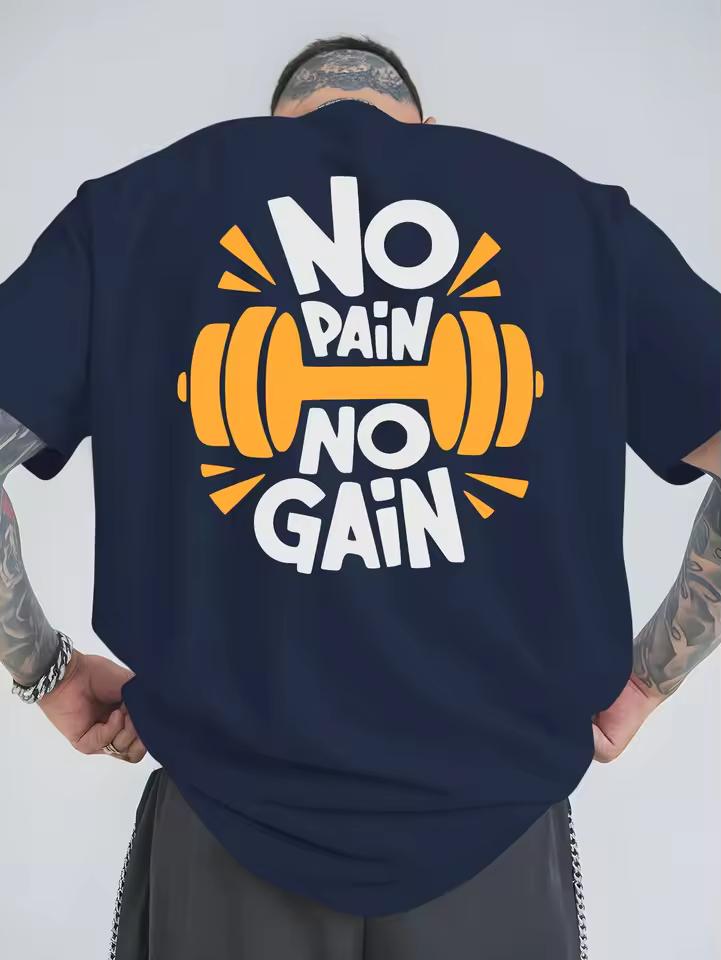 Men's Women Novelty Gym NO PAIN NO GAIN T Shirt Cotton Tee Streetwear Oversized Summer Loose Top Mens T Shirts