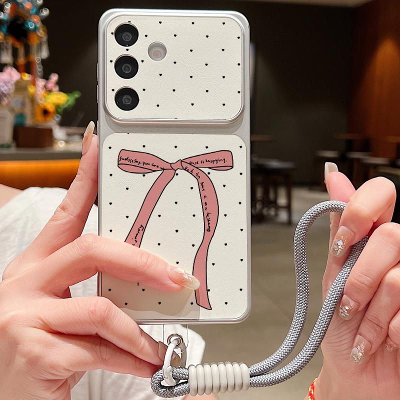 Чехол-шнурок из кожи с узором из разноцветных бантиков для Samsung S26 S25 Ultra S24 S23 S22 Plus S21 FE A16 A17 A26 A36 A37 A54 A55 A56 A57 5G