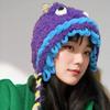 Cute little monster hat female autumn and winter big head circumference warm plush handmade ear protector knitted wool hat Lei Feng hat