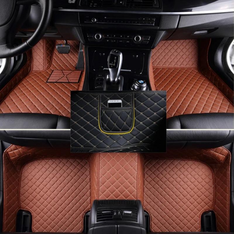 Custom Car Floor Mats for Nissan X-Trail 2017-2024 Years Artificial Leather Phone Pocket Carpet Interior Car Accessories