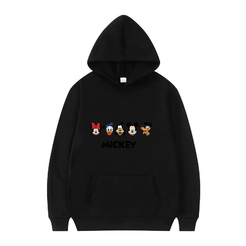 Disney Mickey Mouse Pattern Woman Fleece Casual Loose Black Autumn Tops Clothes Pullovers Ladies Cheap Hoodies Men Sweatshirts