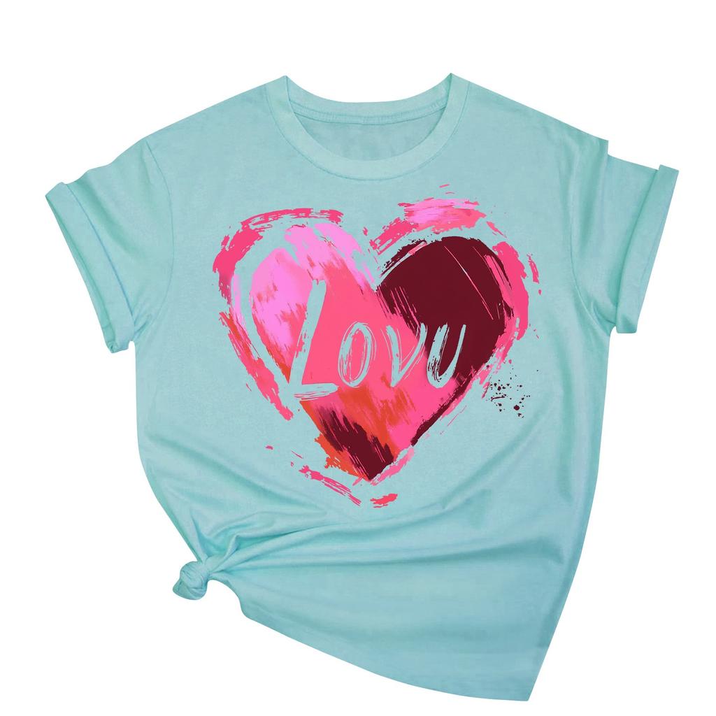 Женская повседневная свободная футболка с принтом ко Дню святого Валентина, круглый вырез, пуловер, топ с короткими рукавами