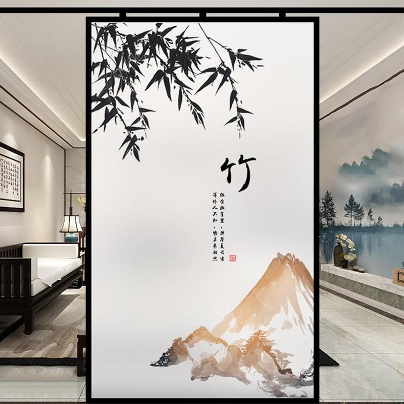 Chinese Ink Bamboo Orchid Flower Painting Glass Film Privacy Windows Film Static Cling Home Decor Stained Window Stickers